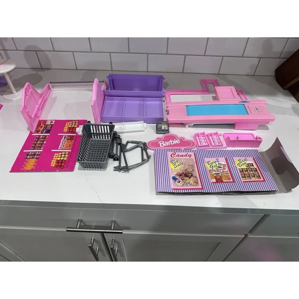 Vintage Barbie Grocery Store Supermarket Playset Register Shelf Cart Lot Mattel